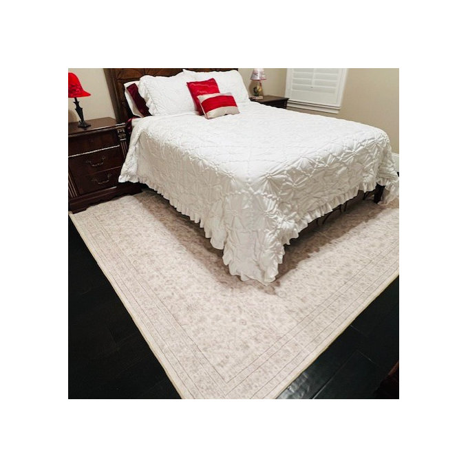 Canora Grey Beige Vintage-Inspired Washable Non-Slip Area Rug For